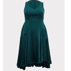SPECIAL OCCASION GREEN SCUBA KNIT SATIN HI-LO GOWN